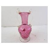 Vintage Cranberry Glass Gold Fleck Art Vase 7"