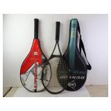 Lot of 3 Tennis Racquets with 2 Cases - Wilson &