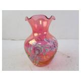 Vintage Cranberry Glass Hand Painted Floral
