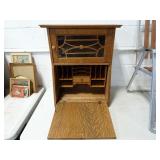 Vintage Oak Secretary Cabinet with Windowed Front