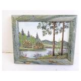 Vintage Sand Art Landscape in Soap Stone Frame