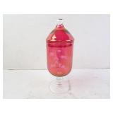 Vintage Cranberry Glass Lidded Pedestal Dish