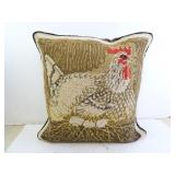 Vintage Chicken Design Carpet Front Accent Pillow