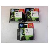 Lot of 3 New HP 74XL/75XL Black & Tricolor