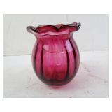 Vintage Pilgrim Cranberry Glass Ribbed Bud Vase