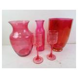 Lot of Vintage Cranberry Glass Pieces