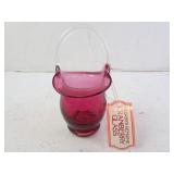 Vintage Pilgrim Cranberry Glass Basket Vase 3.25"