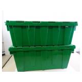 Lot of 2 Green Flip Top Storage Totes