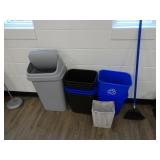 Lot of Misc Trash Recycling Bins & Broom