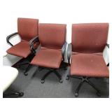 Lot of 3 Rolling Red Upholstered Chairs