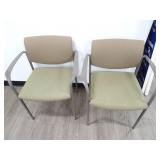 Lot of 2 Matching Green Upholstered Lobby Chairs