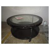 38" Round Coffee Table with Glass Top on Wheels