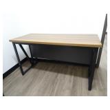 55" Wide Black & Wood Grain Desk