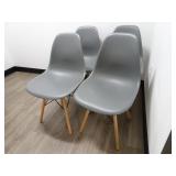 Lot of 4 Grey Plastic Seat Chairs w/ Wood Legs