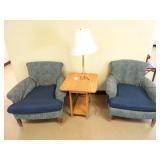 Lot of 2 Armchairs End Table & Lamp