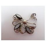 Sterling Silver Marquis Mother of Pearl Brooch