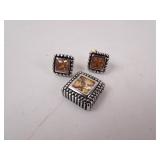 Set of Sterling Silver Smokey Stone Earrings &