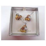 Set of Costume Diamond Accent Earrings & Pendant