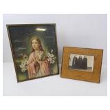 Vintage Framed Religious Print with Antique Nun