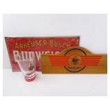Lot of Misc. Budweiser Beer Signs & Glass