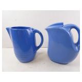 Lot of 2 Vintage Glazed Blue Stoneware Pitchers -