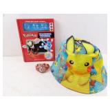 Lot of 3 Pokemon Related Items - Hat Book &