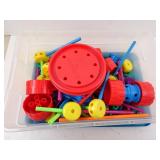 Lot of Playskool Tinker Toy Pieces in Bin
