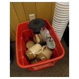 Coffee Urn with Vintage Carafes in Bin