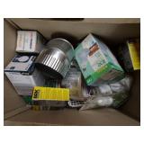 Box of Assorted HVAC Supplies & Light Bulbs