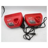 Lot of 2 Milwaukee M12 Battery Chargers