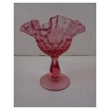 Vintage Cranberry Pink Ruffled Pedestal Candy