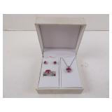 Sterling Silver & Created Ruby Heart Ring Earring
