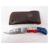 Texas Flag Damascus Folding Pocket Knife MHS