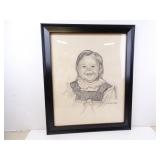 Baby Girl by P.J. Brown 1982 Charcoal Drawing in