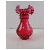 Fenton Crimped Vase Dot Optic Ruby Overlay