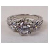 Sterling Silver CZ Stone Engagement Ring 4.51gtw