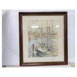 Harbor Painting By Gary Heil 1972 in Frame 30" x