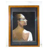 Elegant Lady Chalk Painting on Cloth Framed Art