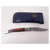 MHS Cutlery Orange/Blue Wood Damascus Folding