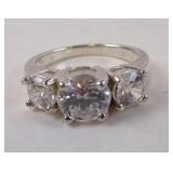 Sterling Silver CZ Stone 3-Stone Ring 4.45gtw