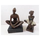 Lot of 2 Plaster Bronze Tone Ballerina Statues -