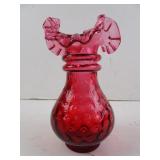 Fenton Crimped Vase Dot Optic Ruby Overlay
