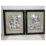 Pair of Balbin ARTIST SIGNED Cycling Art Prints