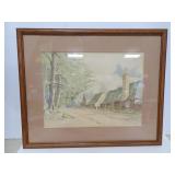 Watercolor Scene Down A Road by Unknown Artist in