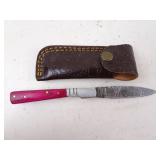 MHS Cutlery Pink Wood Damascus Folding Pocket