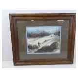 Snowy Scene by R. Hansen 1978 Painting in Frame