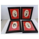 Lot of 4 Matching Vintage Skiing Silhouette Art