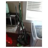 Lot of Brooms Mops & Snow Shovel