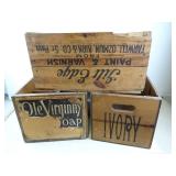 Lot of 3 Antique/Vintage Wood Branded Crates