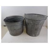 Lot of 2 Antique Galvanized Steel Buckets
